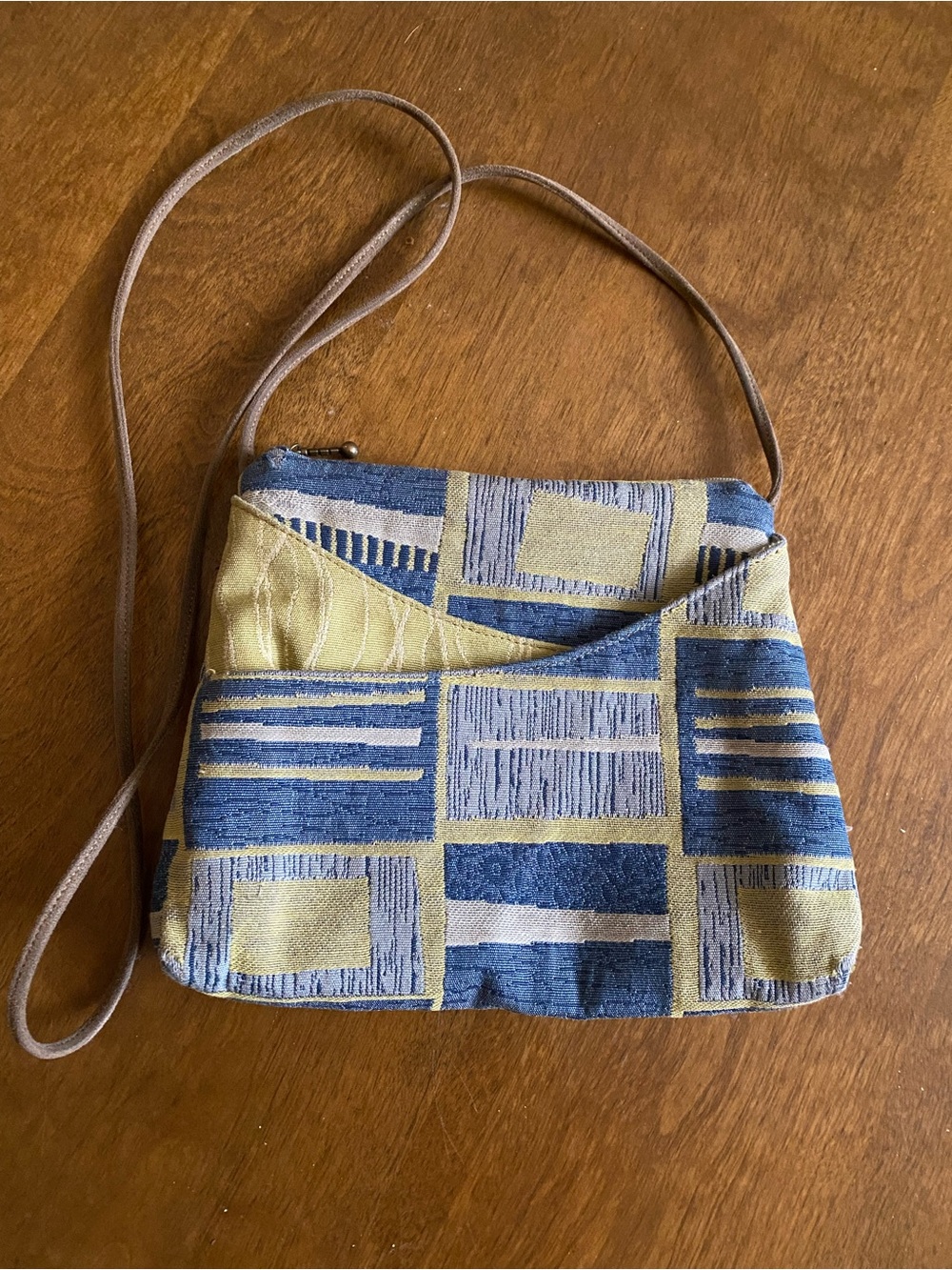 Maruca Handmade in Boulder, CO Blue/Yellow Geometric Crossbody Bag